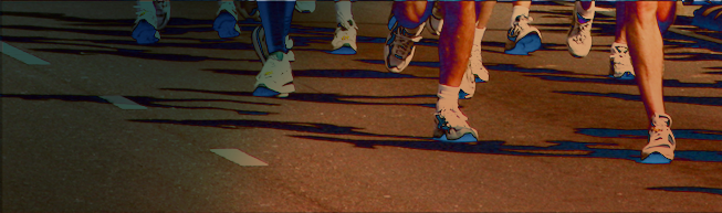 banner with running lady listening music
